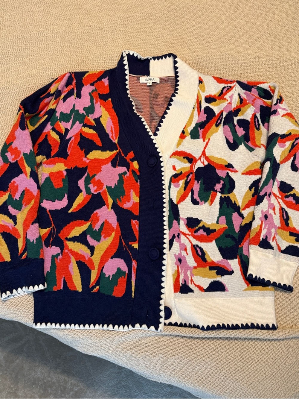 AVARA Leslie Navy Floral Cardigan - Multicolor Navy & Cream - Picture 3 of 5